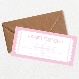 Custom Gift Voucher | Luxury Gift Voucher | Custom Gift Card | Gift Voucher, Personalised Voucher, Surprise Ticket, Pink Blank Voucher