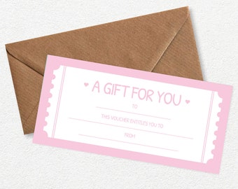 Custom Gift Voucher | Luxury Gift Voucher | Custom Gift Card | Gift Voucher, Personalised Voucher, Surprise Ticket, Pink Blank Voucher