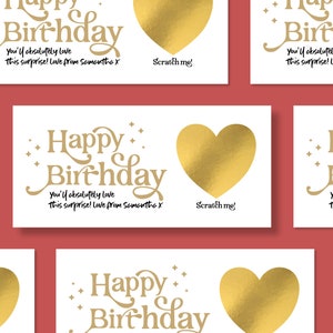 Luxury personalised Happy Birthday Gold heart Scratch Cards