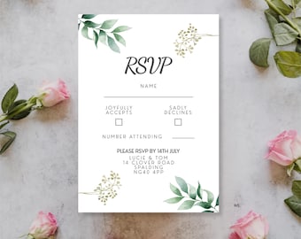 Wedding RSVP card, Eucalyptus rsvp, Eucalyptus wedding invitations, Personalised RSVP card, Luxury wedding invitation, diy wedding response