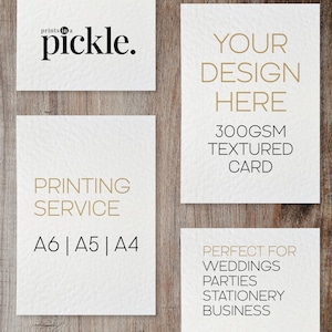 Custom printing service on luxury white textured card - perfect for wedding invites and other stationery
