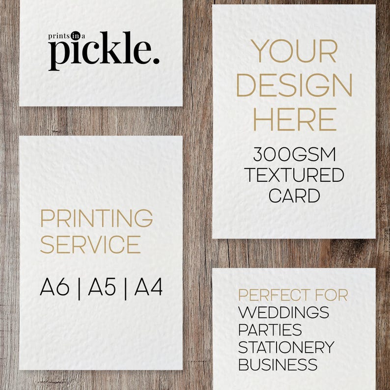 Custom printing service on luxury white textured card - perfect for wedding invites and other stationery