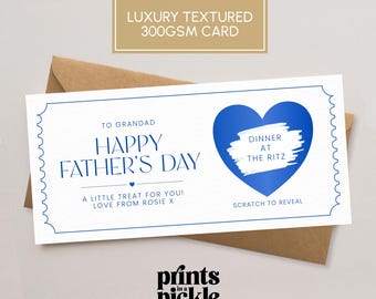 Personalised Blue Father’s Day Scratch Card, Scratch Reveal Message Card for Dad, Surprise Father's Day Gift Voucher