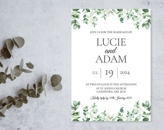 Wedding Invitations - Eucalyptus Wedding, Modern Wedding Invite, Wedding RSVP, Evening Reception Invite, Printed Wedding Invitations