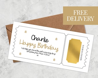 Personalised Scratch Card Ticket, Birthday Scratch Card, Birthday Gift | Gift Reveal | Scratch to Reveal Ticket | Scratch Card