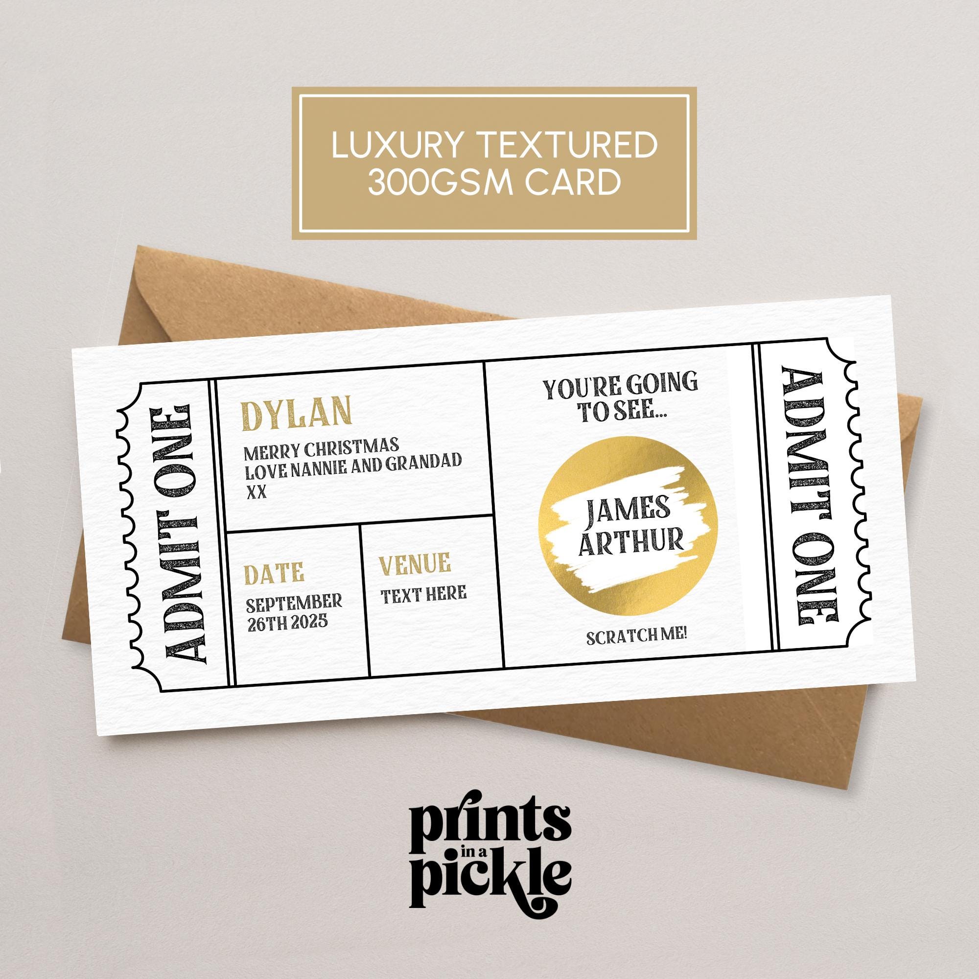 Personalised Concert Ticket | Theatre Scratch Card | Gig Show Musical | Event Gift Ticket | Admit One Scratch To Reveal Card | A01