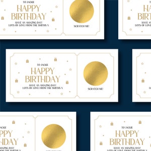 Luxury personalised Happy Birthday Gold Scratch Cards