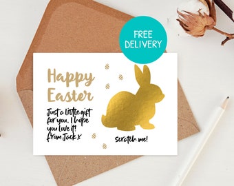 Tarjeta rasca y gana de Pascua personalizada / Regalo de Pascua / Tarjeta rasca y gana de conejito / Rasca y gana para revelar / Tarjeta rasca y gana feliz de Pascua / Tarjeta rasca y gana de Pascua