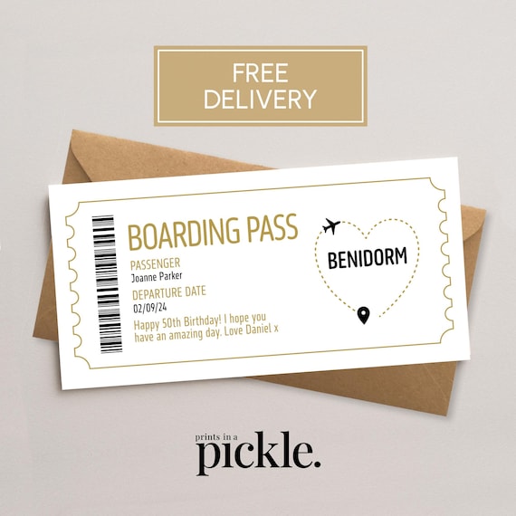 Personalised Boarding Pass, Birthday Holiday Ticket, Custom Boarding Pass, Vacation Ticket, Birthday Gift, Holiday Surprise, Plane Ticket