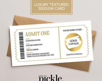 Personalised Scratch Card | Concert Ticket, Birthday Reveal Gift | Happy Birthday Scratch Card | Scratch to Reveal | Admit One | Gig Ticket