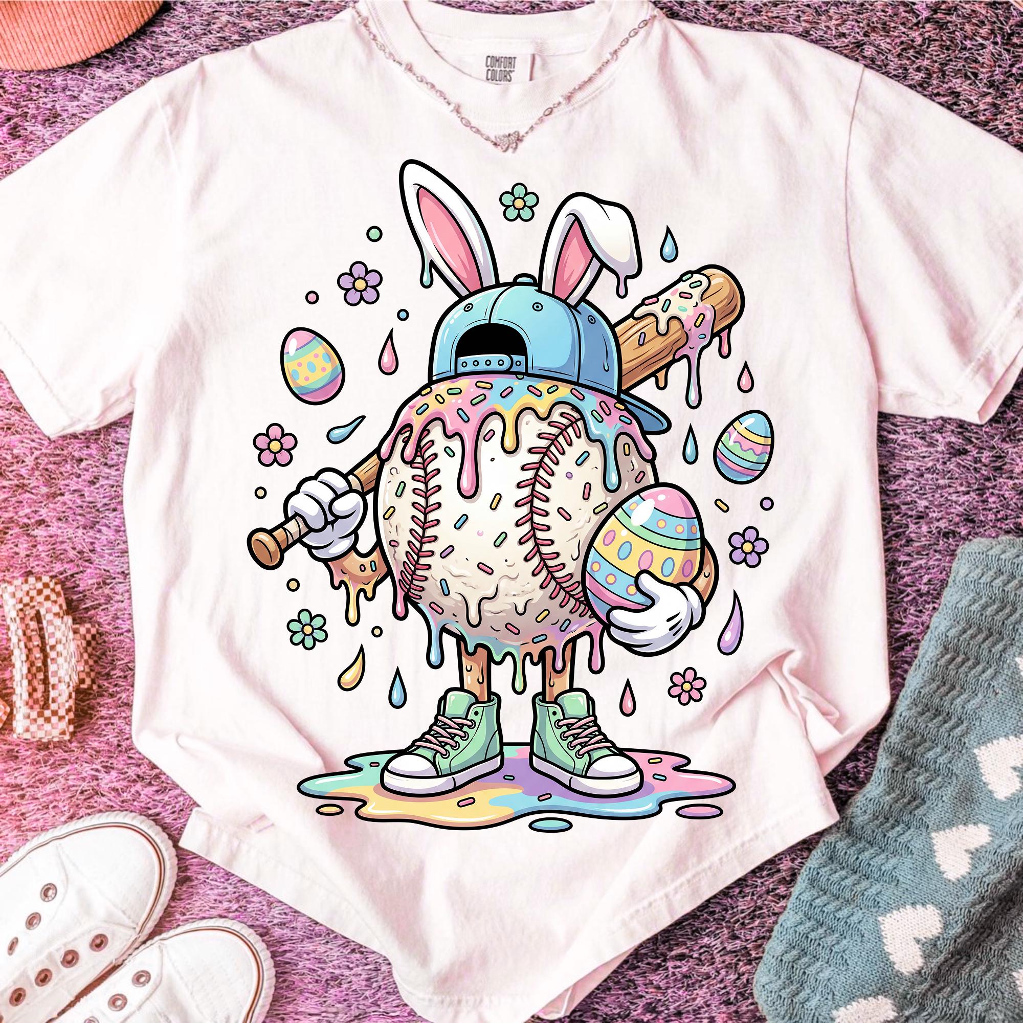 Easter Baseball PNG, Bunny Ears Baseball Bat, Pastel Icing Sprinkles ...