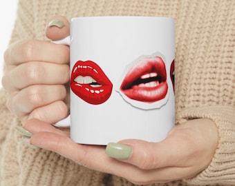 Valentine's Day Kiss Me Lips Ceramic Mug 11oz, Valentine's Gift, Gift for Her, Lips Mug, Kiss Design Mug, Love Mug.