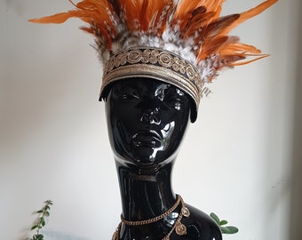 Handmade Orange Feather Crown Headdress