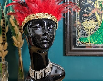 赤い羽根の王冠のヘッドドレス、ハロウィーンのヘッドバンド、フェスティバルアクセサリー