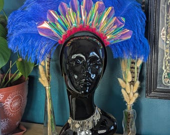 Blue & Pink Feather Headdress, Headpiece