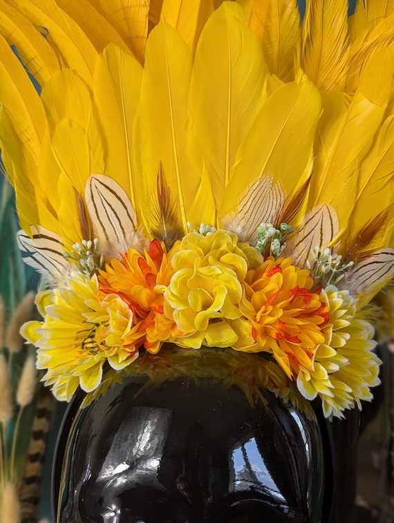 Handmade Yellow & Orange Floral Headdress, Headpiece - Etsy display picture 1
