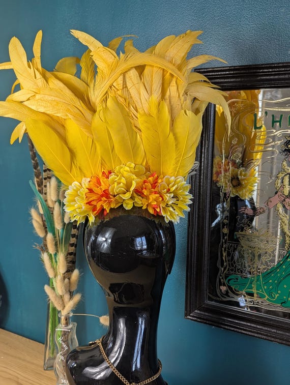 Handmade Yellow & Orange Floral Headdress, Headpiece - Etsy display picture 3