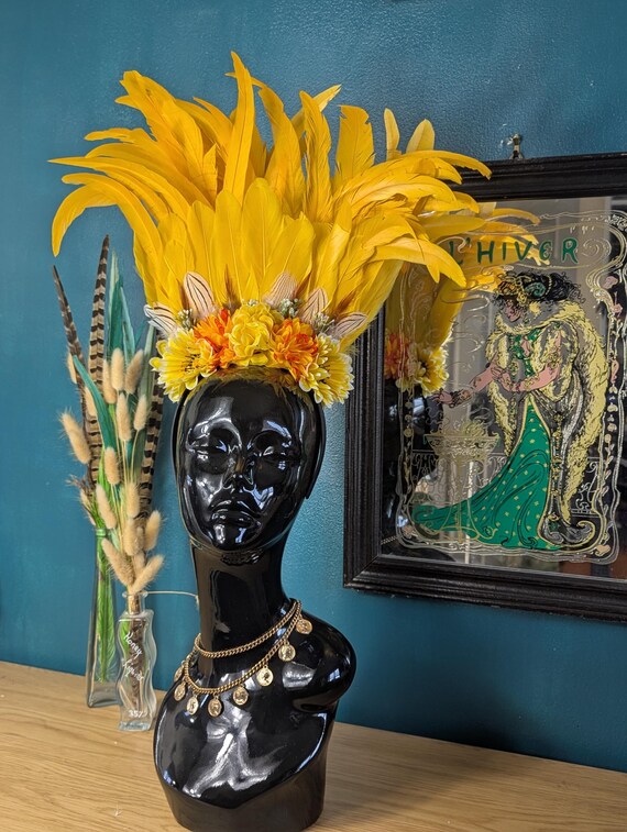 Vibrant Yellow Floral Feather Headpiece ☀️ Sunburst ☀️ . Bring a touch of vibrant sunshine to  main image 4