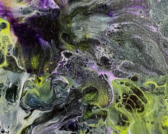 8" x 10" "Galaxies Collide" is an abstract acrylic pour painting