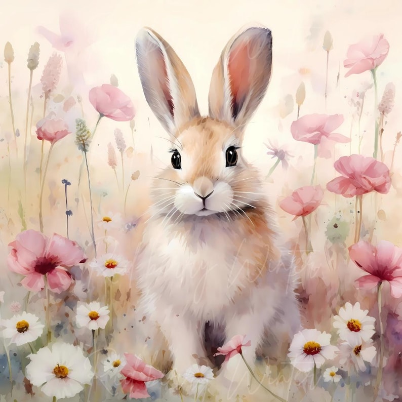 10 Flower Bunnies Printable Clipart Bundle, High Quality Jpeg, Wild ...