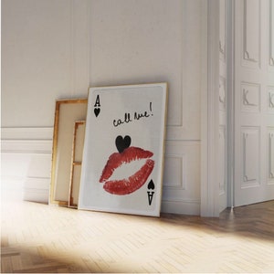 Ace of Hearts Spielkarte Grafik Wandkunst, Lippenstift Druck Call Me Poster, College Wohnheim Grafik Wandkunst, Trendige Galerie Wand Printable