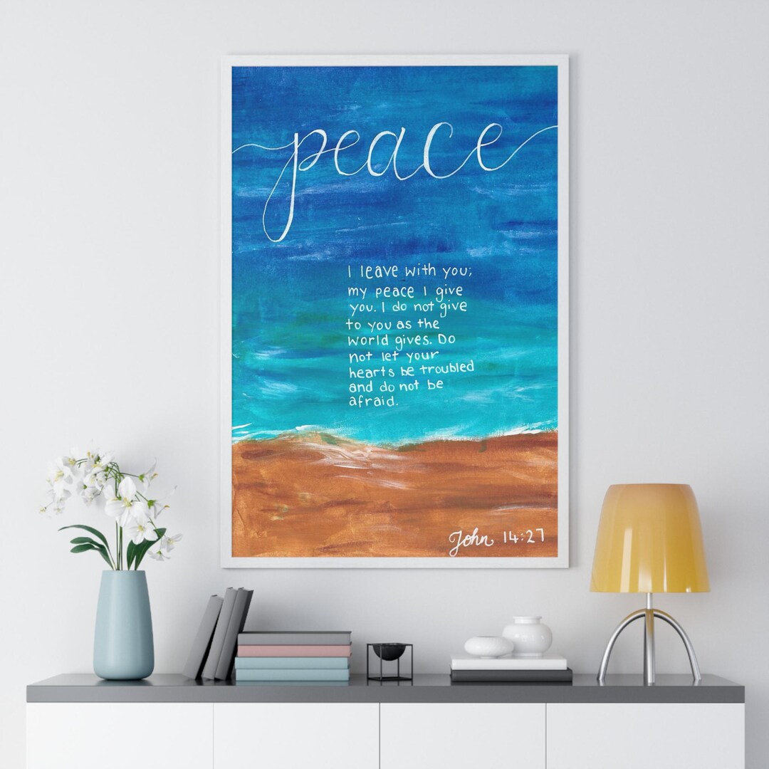 Vertical Scripture Peace Beach Scripture Art Vertical Framed Poster | Inspirational ...