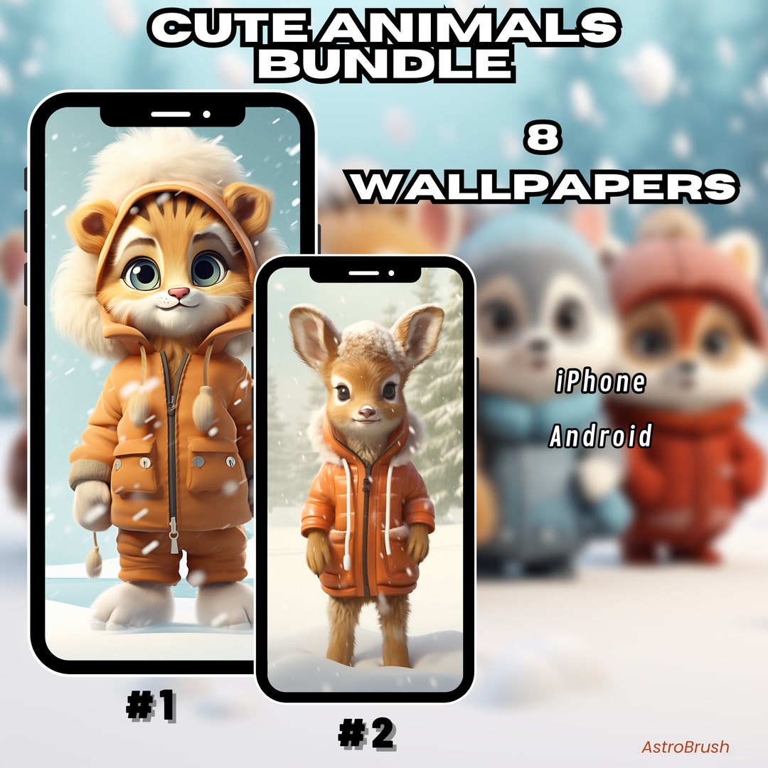 Cute Animals in the Snow Wallpapers for iPhone Ios/android. Winter