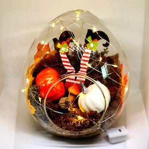Upcycled Glass Fall Terrarium Night Light with Miniatures