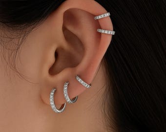 Cubic Zirconia Huggie Hoop Earrings: Gold & Silver Cartilage Hoops