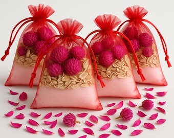 Handmade Bath Sachets – Globe Amaranth, Oats & Epsom Salt, Scent-Free