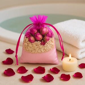 Indulge in the Romance of our Rose Bath Sachet Bundle - Epsom Salt and Oats Infused with Rose Herbs for a Soothing Bath Ritual. Simply place the sachet in warm bathwater, allowing the botanical goodness to infuse and create a spa-like experience