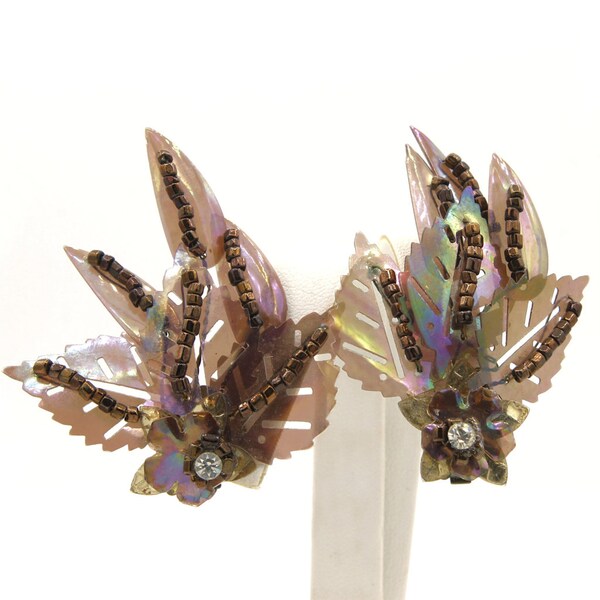 Purple Plastic Leaves Earrings Mid-Century Western Germany