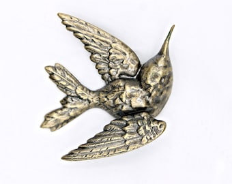 Bronzetone Swallow Bird Statement Brooch Vintage Figural