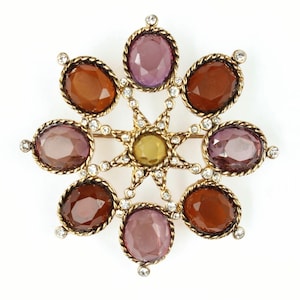 Monet Fall Colors Rhinestone Flower Sunburst Brooch
