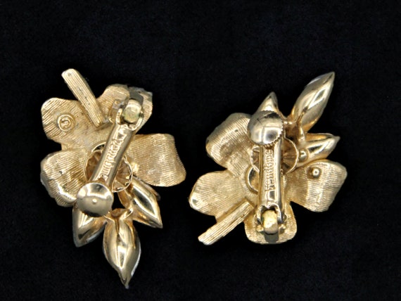 Vendôme Flower Clip Earrings with Rhinestone Acce… - image 3