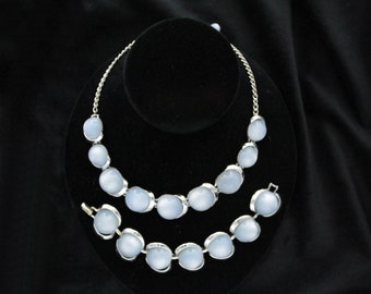 Blue Mooonglow Necklace & Bracelet Set Midcentury Vintage