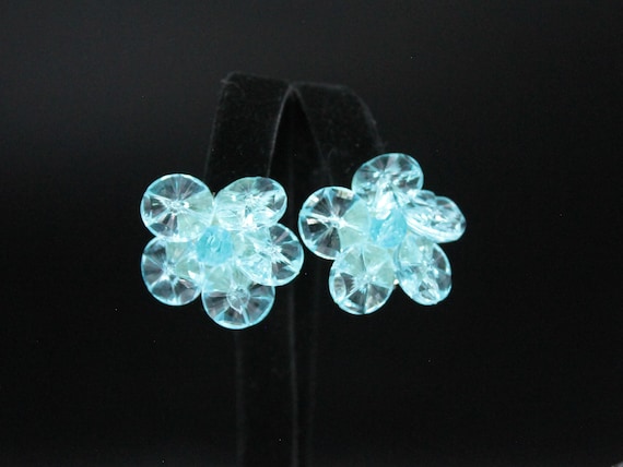 Clear Aqua Acrylic Clip Earrings West Germany