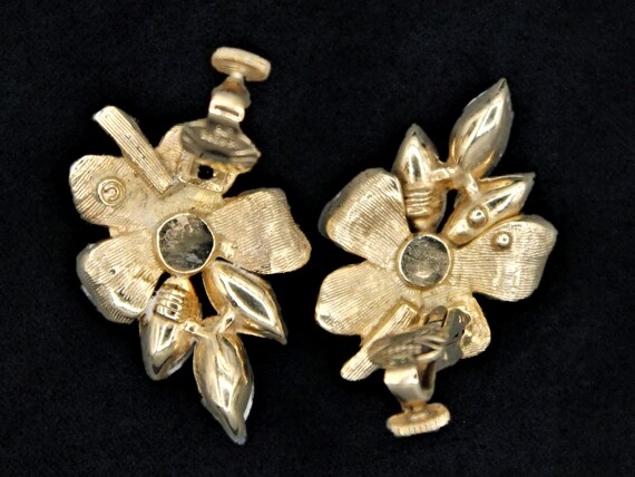 Vendôme Flower Clip Earrings with Rhinestone Acce… - image 2