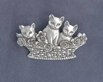 Seagull Pewter Canada Basket of Kittens Brooch