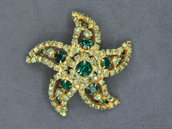 Statement Dimensional Green Rhinestone Starfish B… - image 1