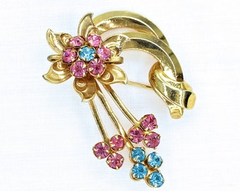 Pink and Blue Flower Spray Brooch Pendant