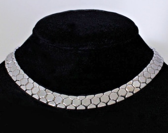 Trifari "Honeycomb" Silvertone Tailored Choker Necklace