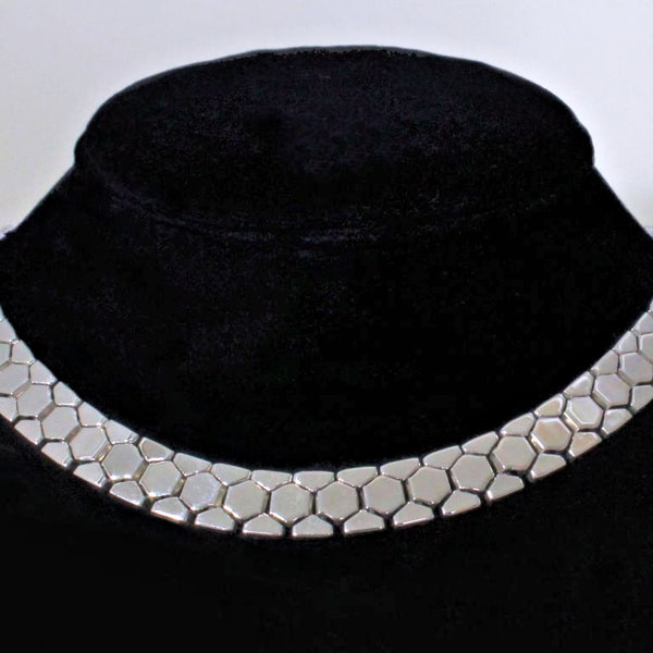 Trifari "Honeycomb" Silvertone Tailored Choker Necklace