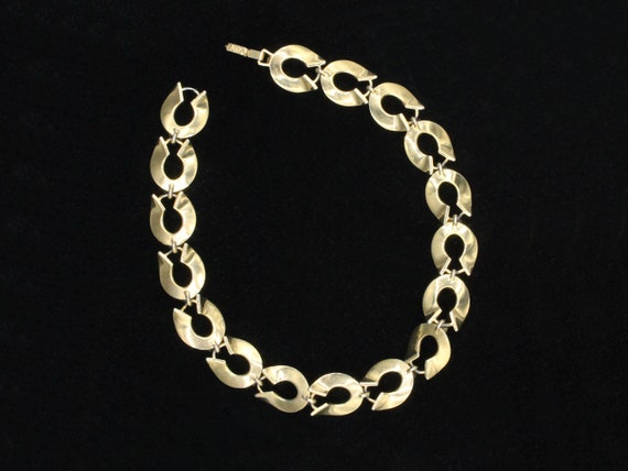 Goldtone & Aqua Horseshoe Link Necklace Vintage R… - image 2