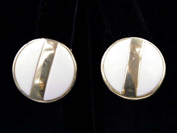 Avon "Summerset" White & Goldtone Clip Earrings - image 1