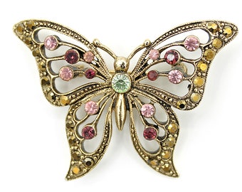 Mauve Rhinestone Butterfly Brooch