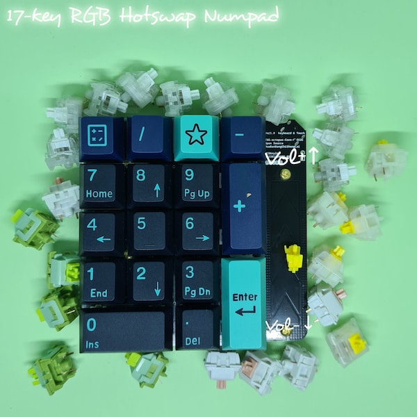 17-Key Touchpad Hotswap Numpad with RGB Customizable Lubed Switches and Keycaps or kit