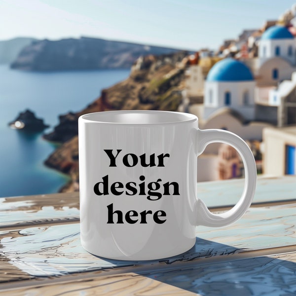 Coffee mug mockup white blank 11 oz coffee mug mockup Greek island instant download spring summer outdoor adventure european vacation