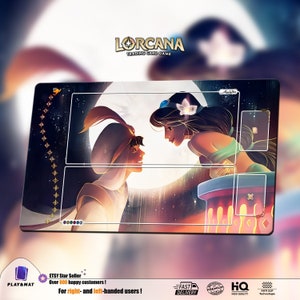 Aladdin & Jasmine Playmat for Disney Lorcana – Custom TCG Mat | Neoprene Game Mat with Optional Lore Track and Zones | Gift for Card Players