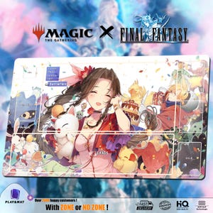 Aerith Gainsborough MTG x FF Playmat/Deskmat | Universes Beyond TCG Mat 24x14" | Ultra Quality Print | Custom Design | Stitched Edge